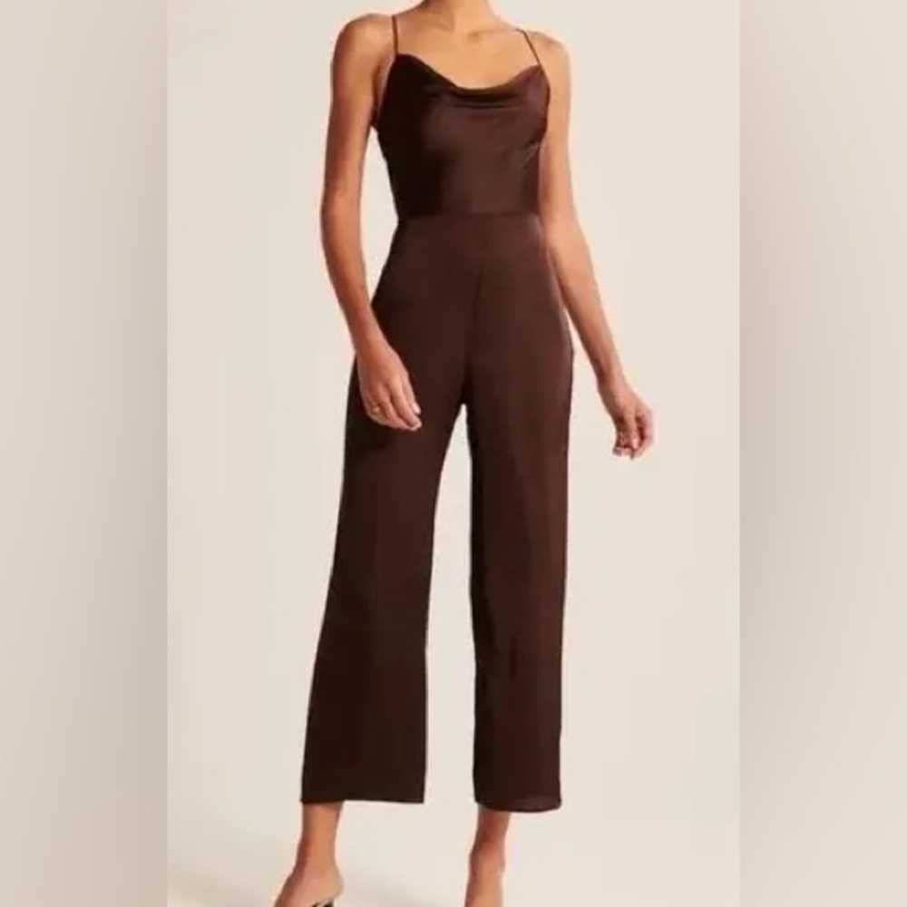 Abercrombie & Fitch Chocolate Brown Satin Cowlneck Jumpsuit